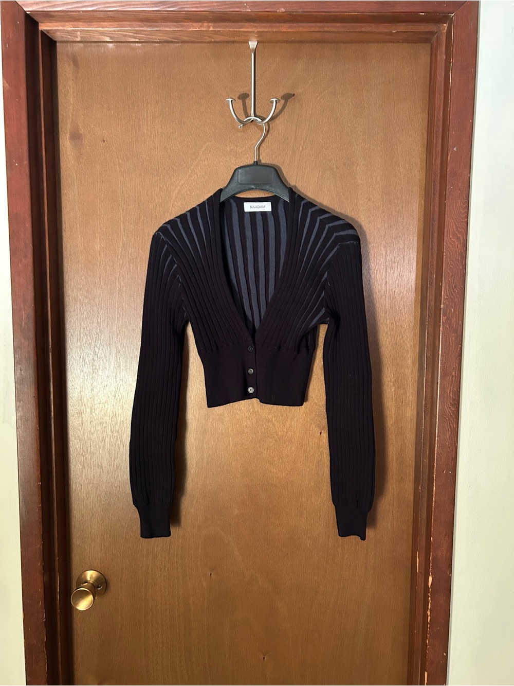 NAADAM Black Ribbed Cropped Cardigan Black/ Greyish Blue Size XS